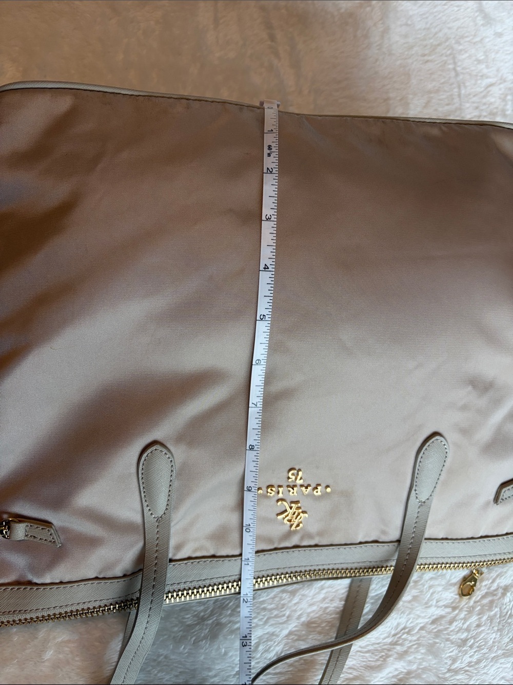 JPK Paris 75 Nylon Tote Bag Beige Taupe Gold Hardware Large Shoulder Bag - Picture 12 of 13